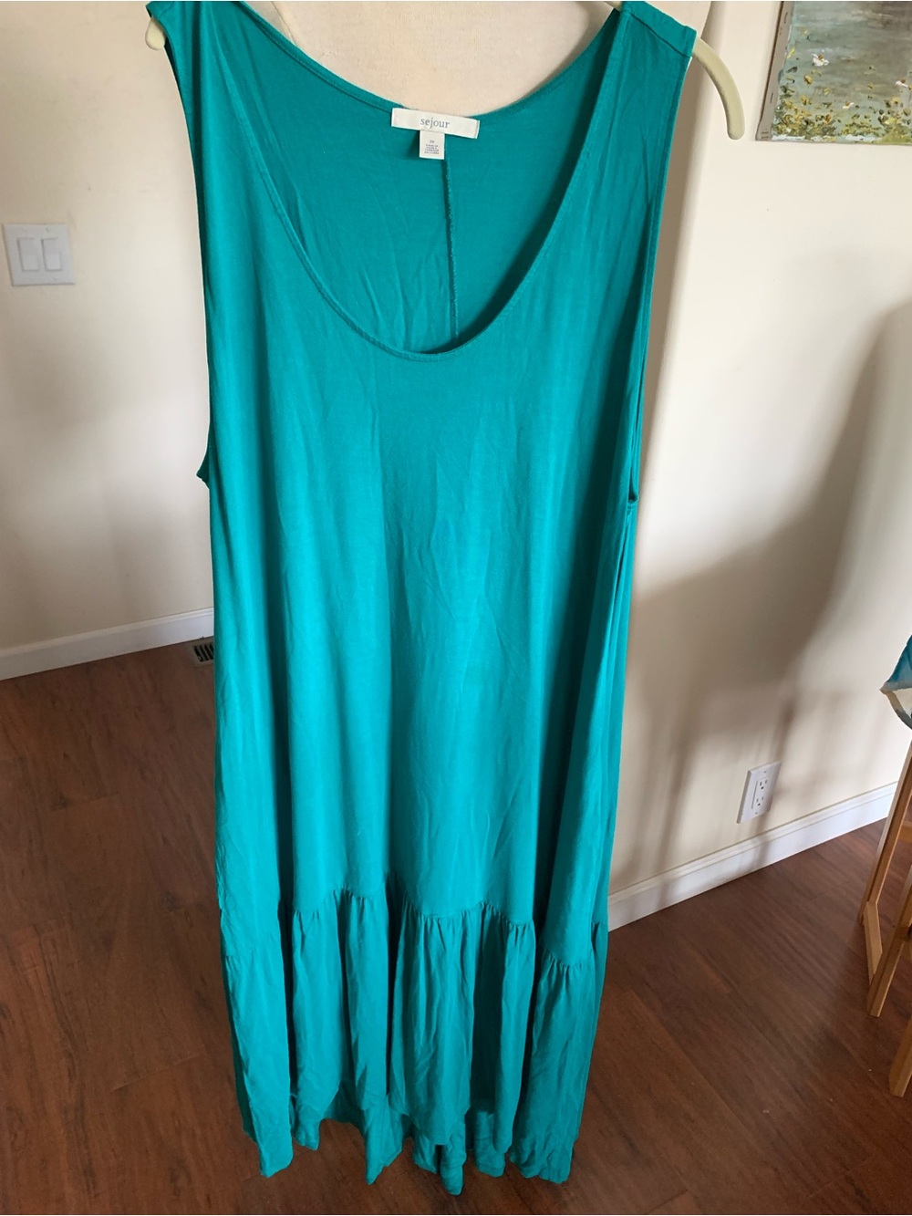 Sejour Teal Sleeveless Maxi Dress 3X has a tiered bottom and side pockets